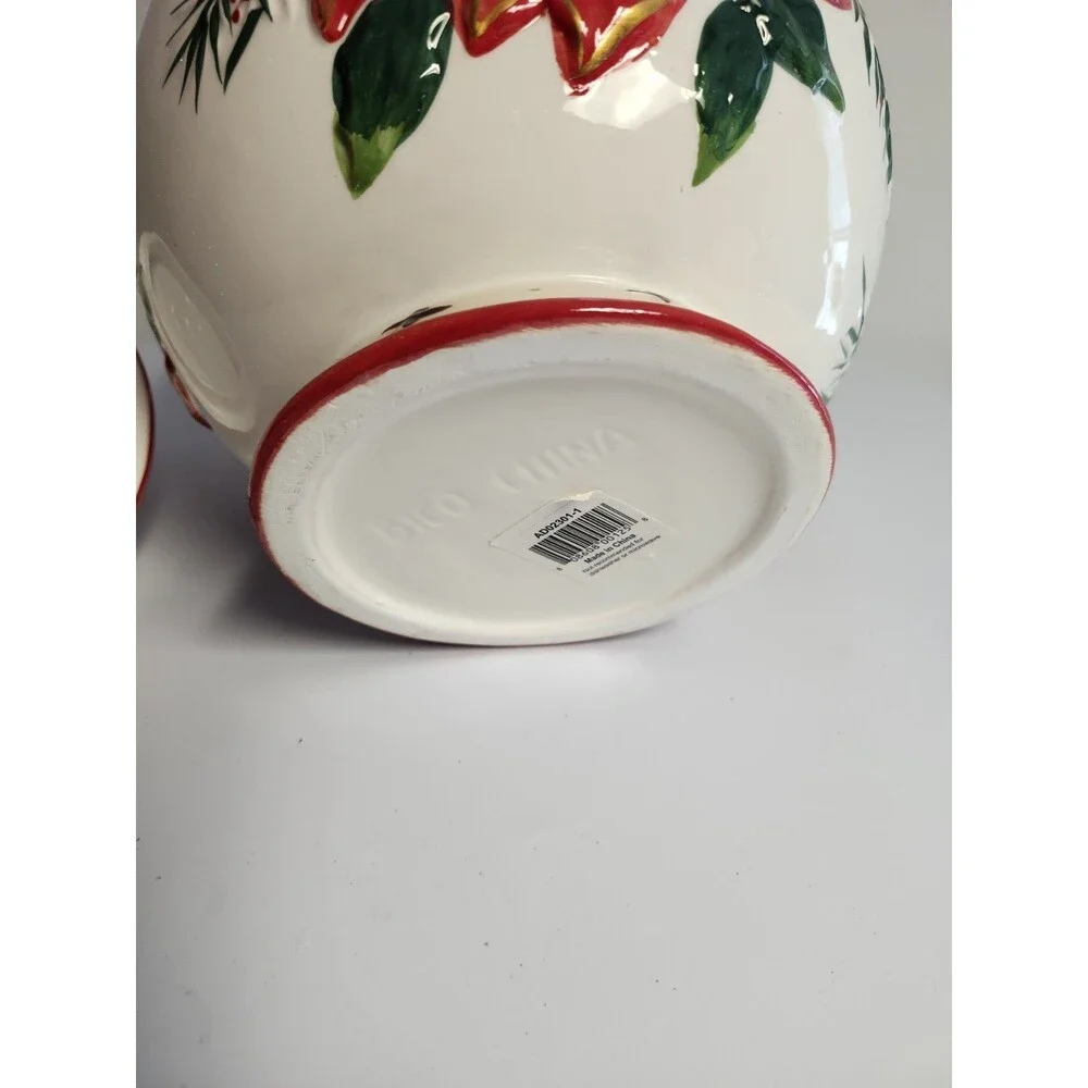 Vintage BICO Christmas 3D POINSETTIA Centerpiece COOKIE JAR 9